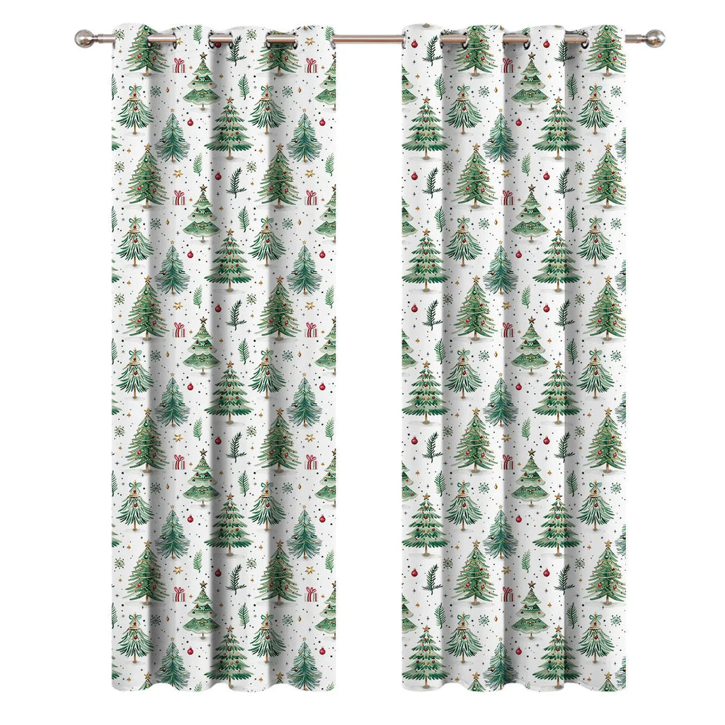 Christmas Forest colour punching design polyester shading curtain hanging on window