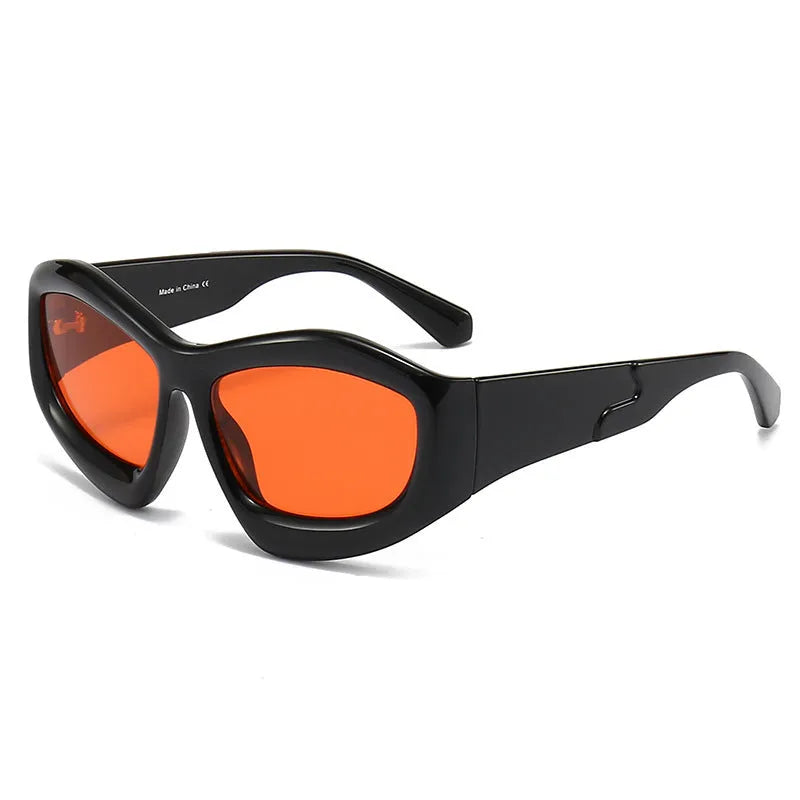 Unisex concave shape sunglasses with black frame and black grey lens, bubble style design for outdoor use