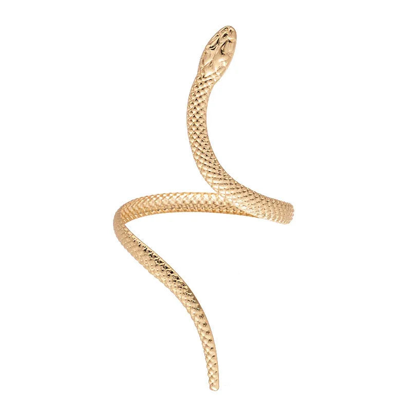 Exaggerated twisted winding simulated snakes opening metal ring and bracelet jewellery set