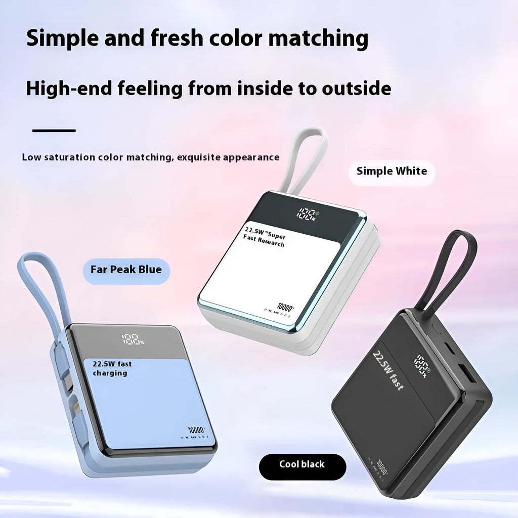 Super fast charge power bank with cable, plastic shell, 10000mAh, 75x65x25mm, in black
