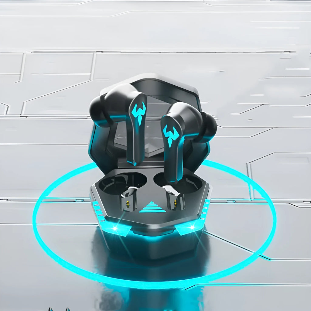 Black noise-canceling in-ear sports gaming headset with Bluetooth 5.0 wireless technology