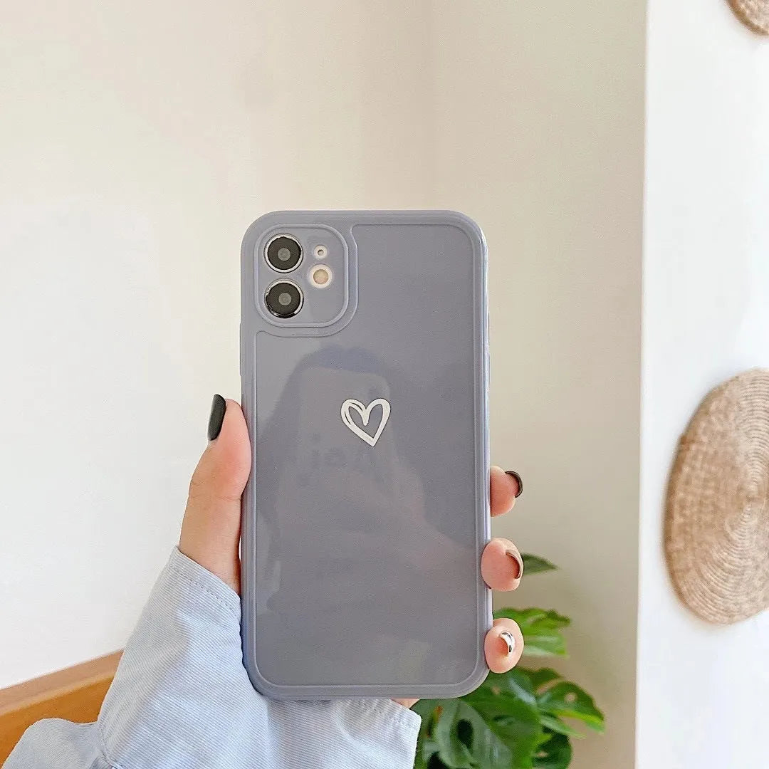 Couples Love solid colour TPU phone case for iPhone, available in Grey, Light Blue, Pink, and White