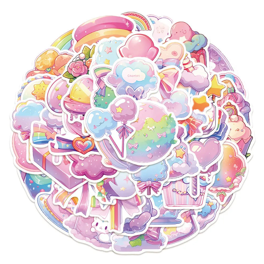 Colourful candy-themed waterproof decorative stickers in various 4-7cm sizes for journal decoration