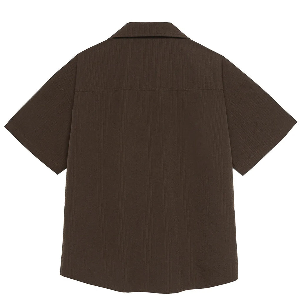 Brown coffee striped waterproof Cuban collar short sleeve shirt for mountain camping
