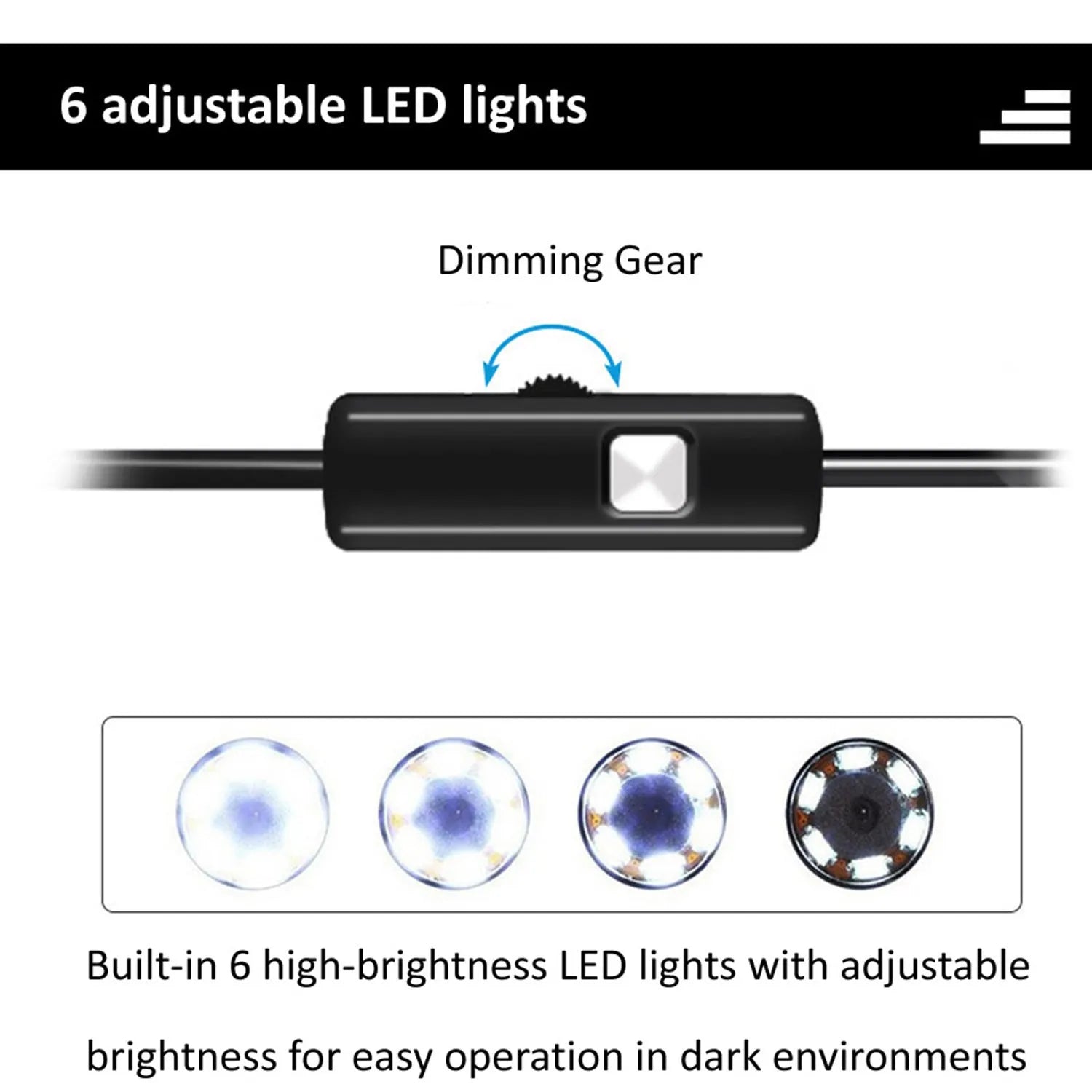 3-in-1 USB endoscope with flexible cable, magnet, hook, and side mirror for Android phone inspection.