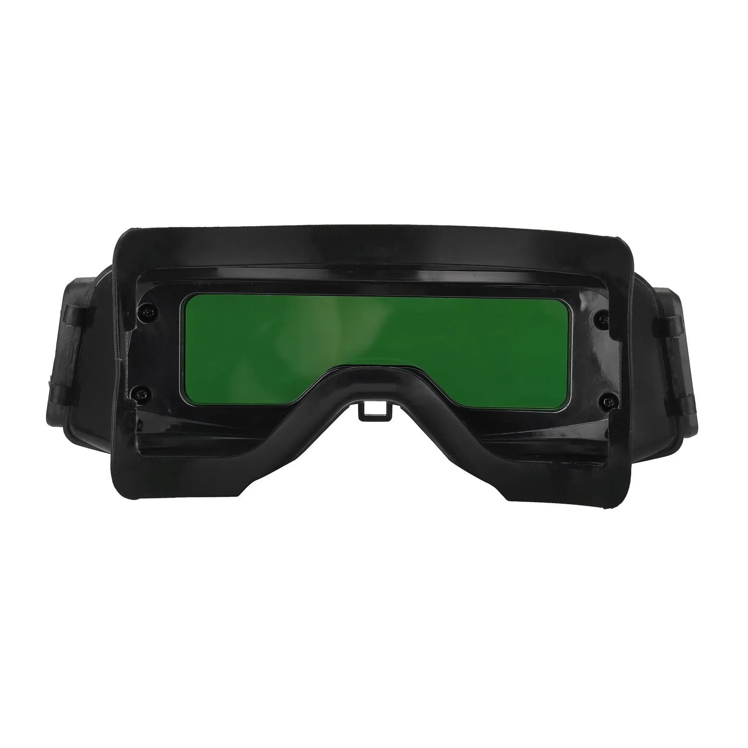 Black automatic welding mask with large viewing lens and adjustable controls for sensitivity and delay timing
