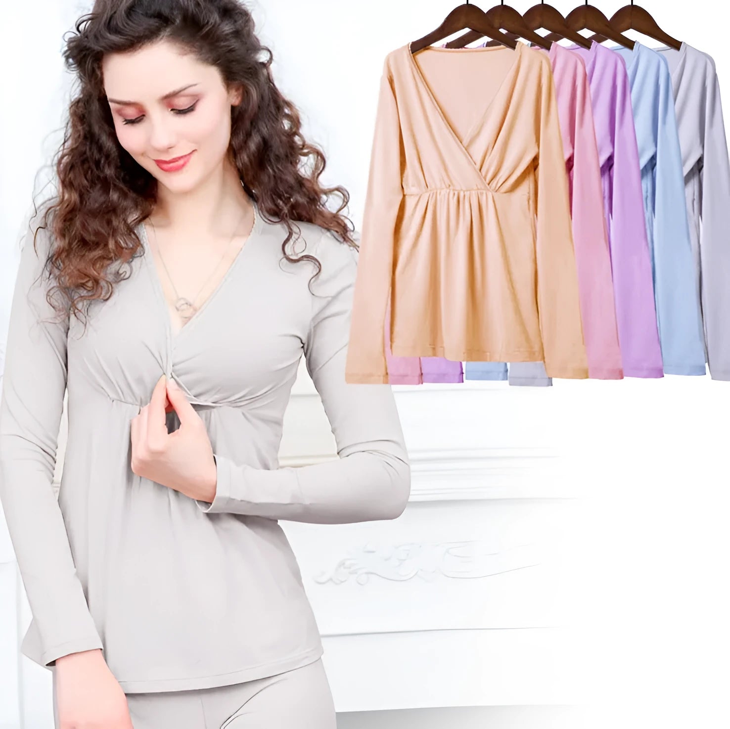Maternity modal top for pregnant women, long sleeve tunic in black, soft fabric for autumn wear