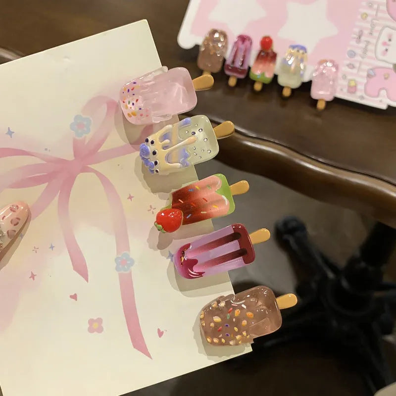 Cartoon ice cream design resin hair barrette in sweet girl style colours with side clip