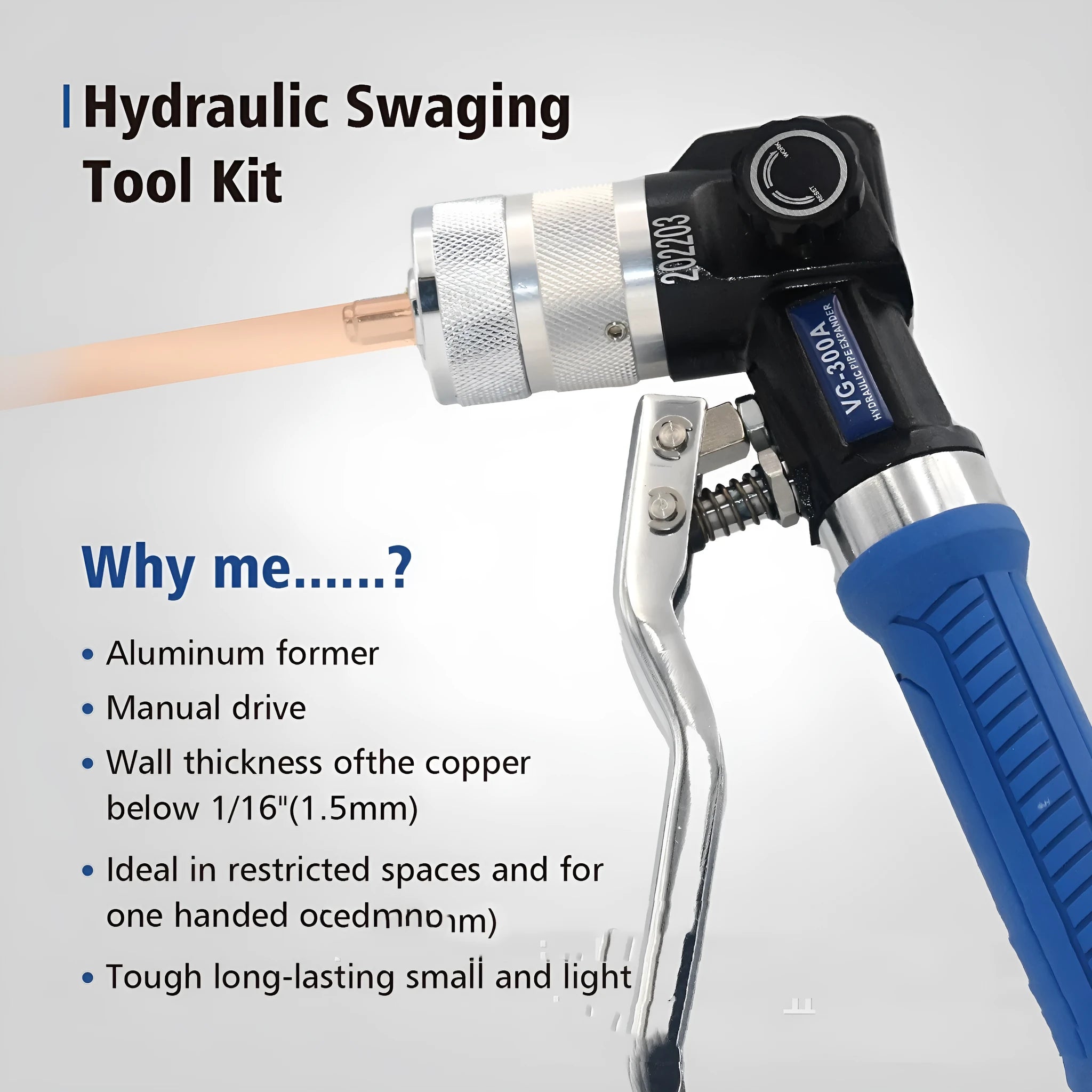 Hydraulic tube expander refrigeration tool, VG-300 style, made from high-strength alloy steel.
