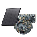 Solar panel security camera with antenna for 4G/WiFi, shown in camouflage colour option.