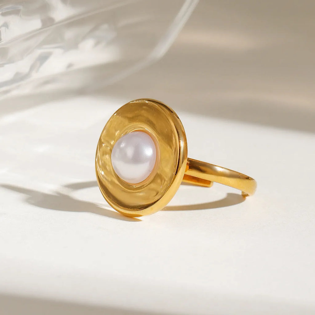 Adjustable opening stainless steel ring with acrylic pearl accent for women colour JDRW2410006