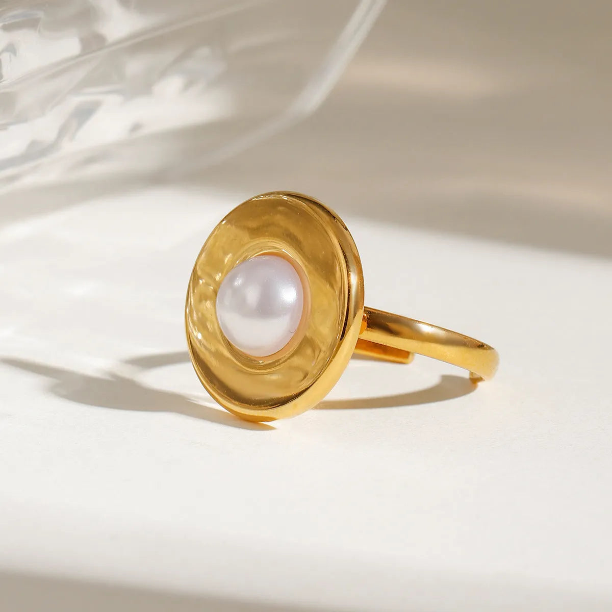 Adjustable opening stainless steel ring with acrylic pearl accent for women colour JDRW2410006