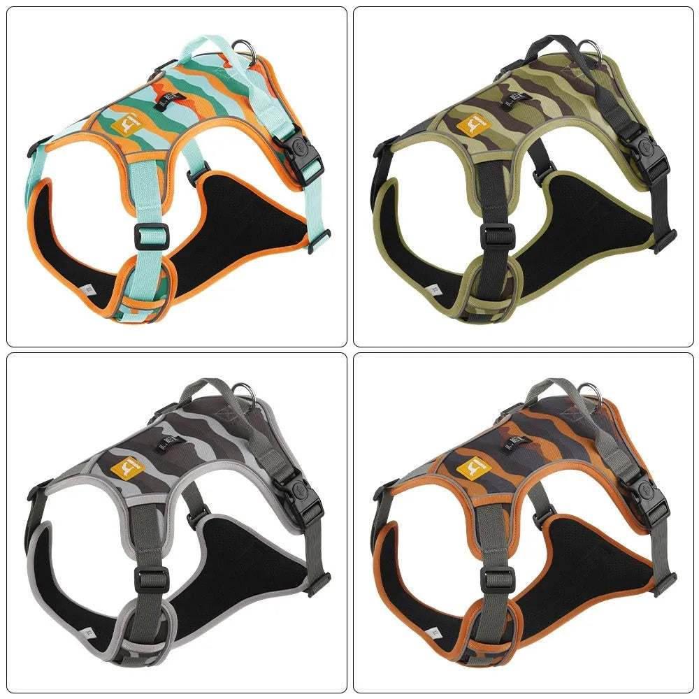 Reflective dog harness with dual attachment points in oxford cloth fabric