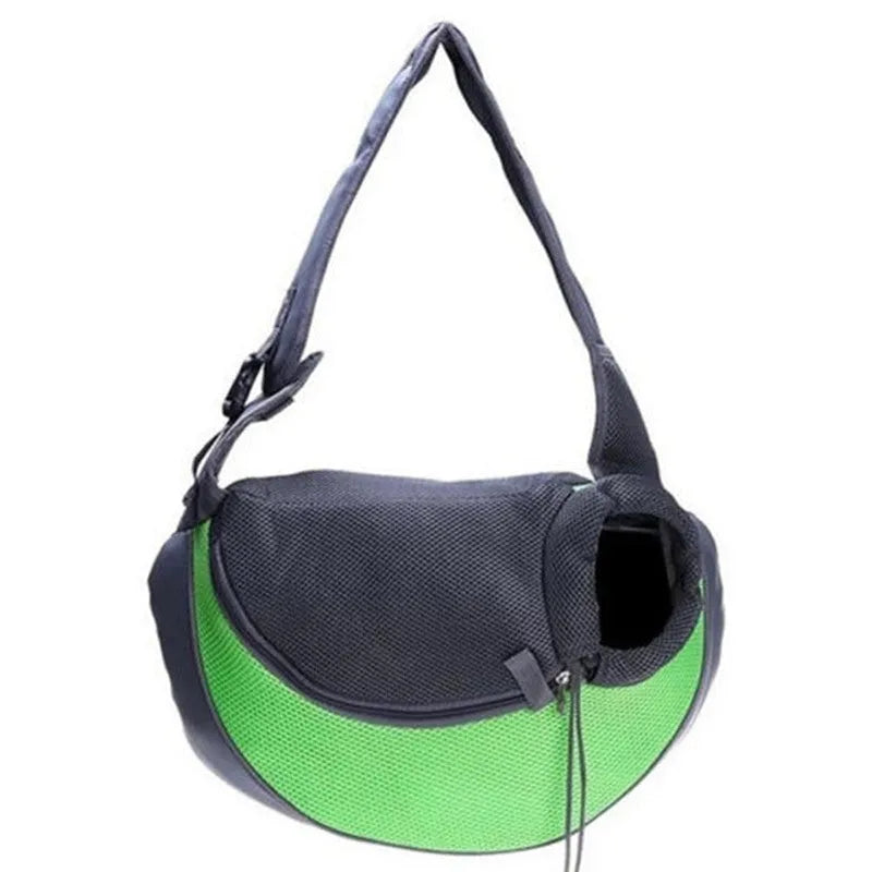 Pet backpack in blue with top handle and mesh ventilation panel, size S for pets under 5kg