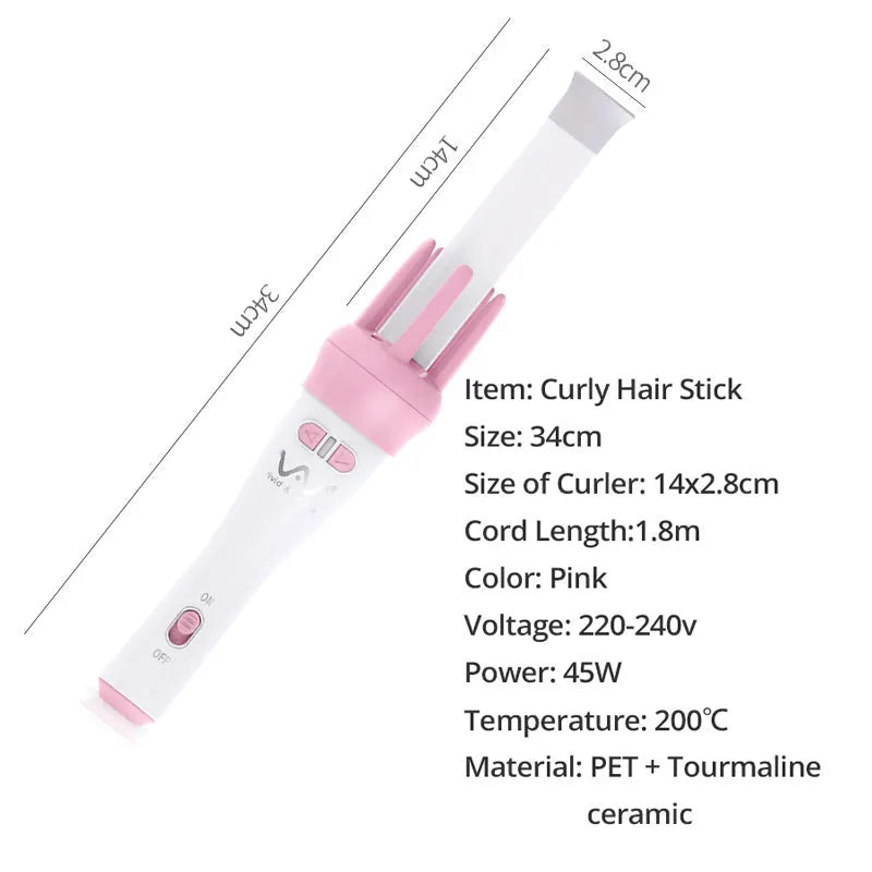 Rotating curling iron with tourmaline ceramic barrel 21mm-30mm for wet and dry hair styling