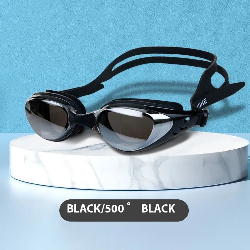 Opt6100 waterproof anti-fog myopia swimming goggles with PC lenses in black frame