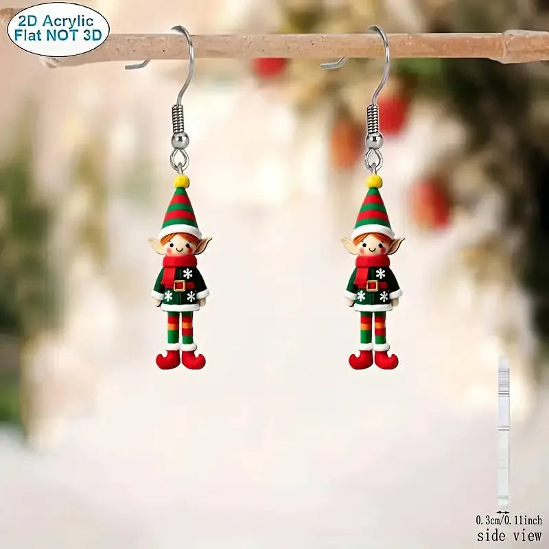Handmade flat acrylic earrings with cartoon soldier design in Christmas style