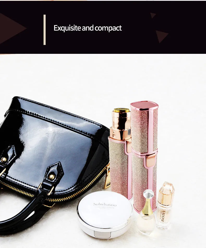 Lipstick-shaped ladies electric eyebrow trimmer with gold plated head in rainbow colour