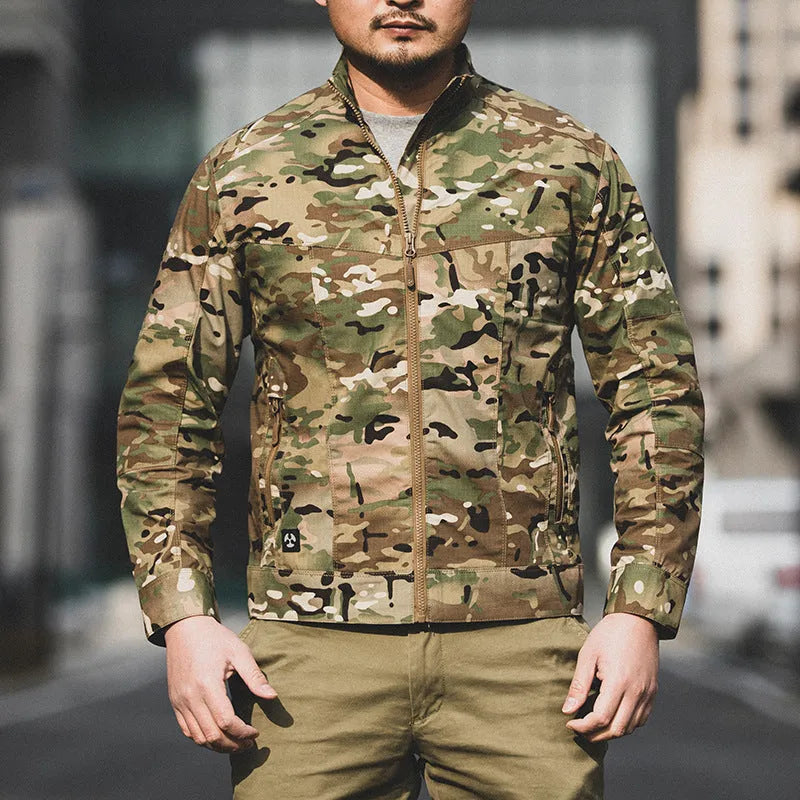 Men's tactical camouflage jacket coat in polyester fabric with plaid pattern design