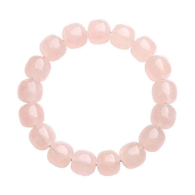 Pink natural bamboo crystal barrel bead bracelet with 11-12mm geometric beads