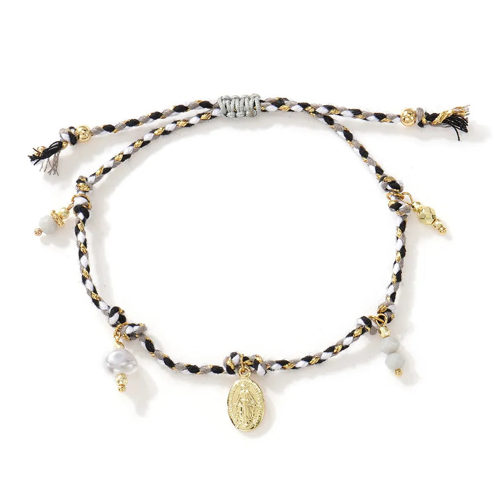 Colourful hand-woven braided rope bracelet with carrying tag in ethnic style for women