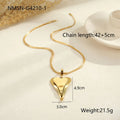 Women's stainless steel necklace with geometric double heart snake bones pendant in gold or steel finish