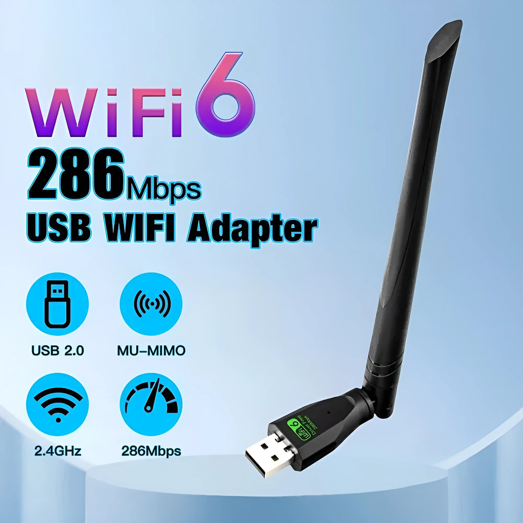 Black USB WiFi 6 wireless network card adapter for desktop and laptop computers