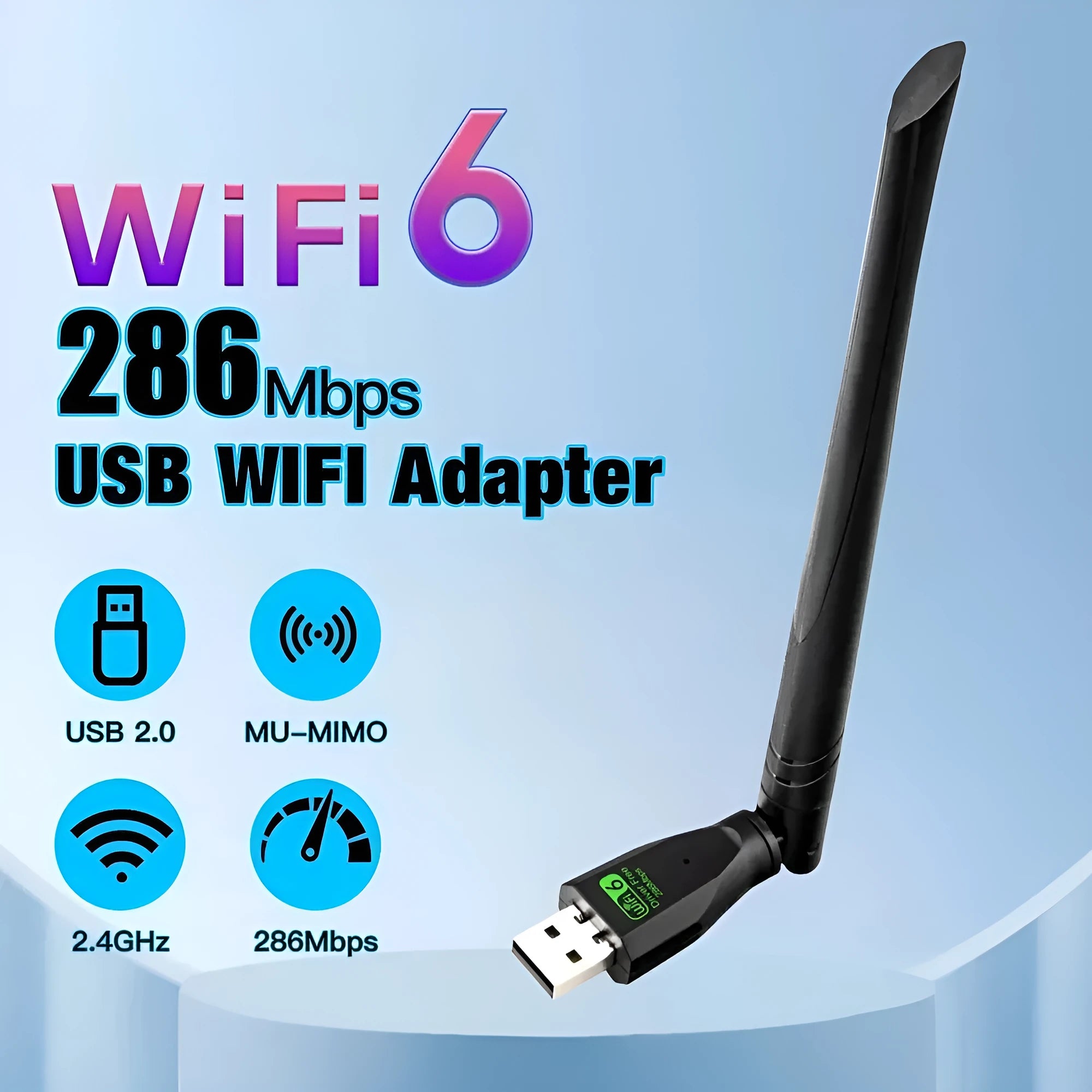 Black USB WiFi 6 wireless network card adapter for desktop and laptop computers
