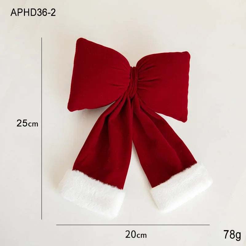 Red flannel bow Christmas tree ornament in large size with hanging loop