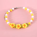 Colourful plastic pearl bead pet necklace with small flower pattern on adjustable strap