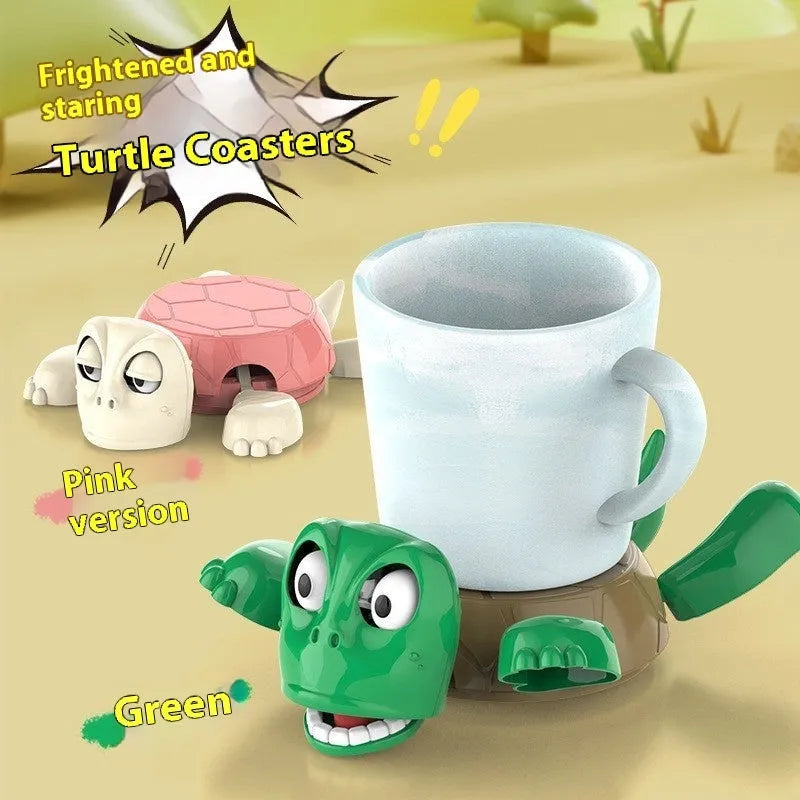 Turtle-themed ABS plastic coaster in green, yellow, or wheat starch colours with 10cm diameter