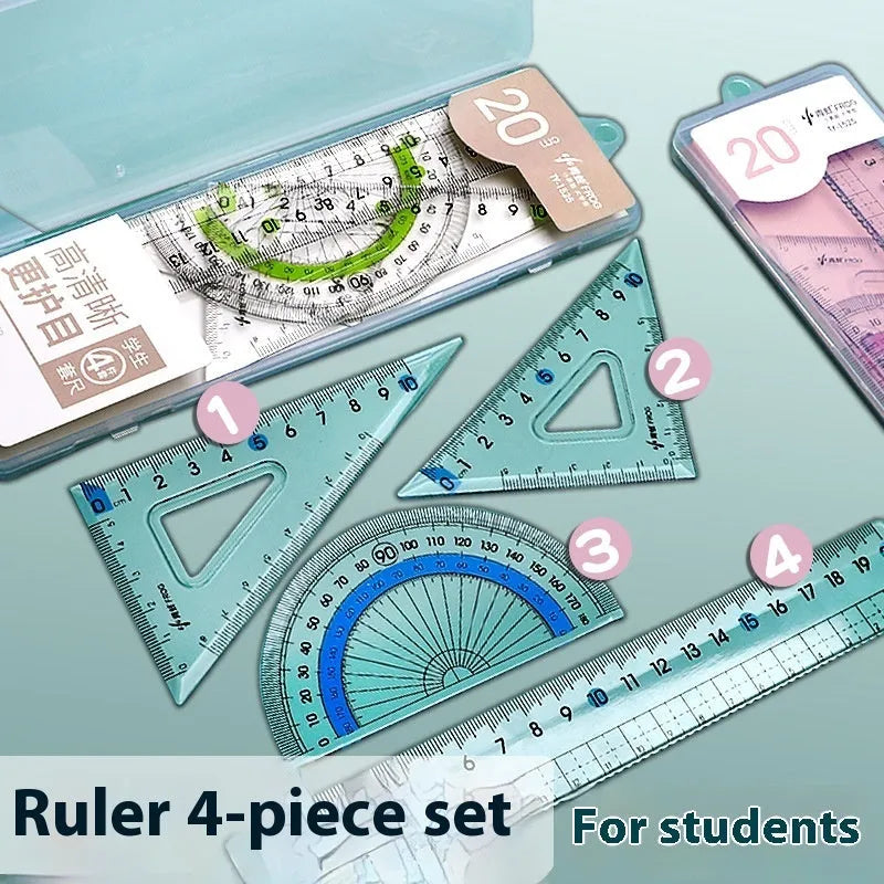Youpai transparent acrylic ruler set with square protractor in blue colour