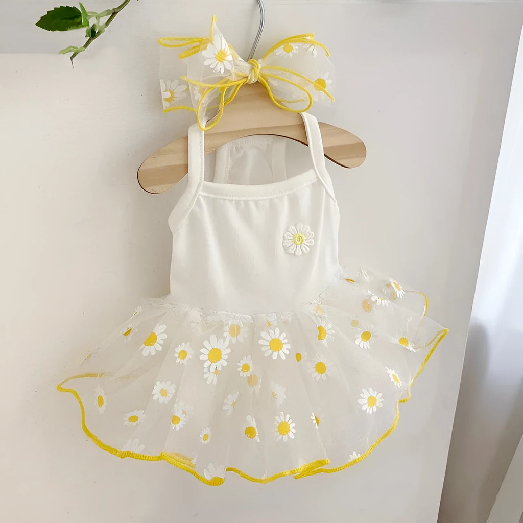 Yellow daisy pattern dog clothes for summer in thin polyester fabric