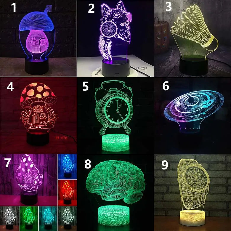 3D colourful LED desk lamp with remote control on black base for study room