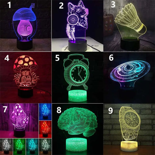 3D colourful LED desk lamp with remote control on black base for study room