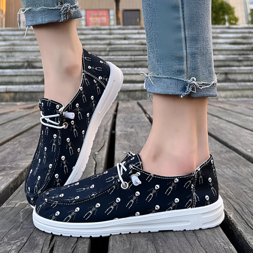 Women's black canvas low top soft sole shoes oversleeves for Halloween