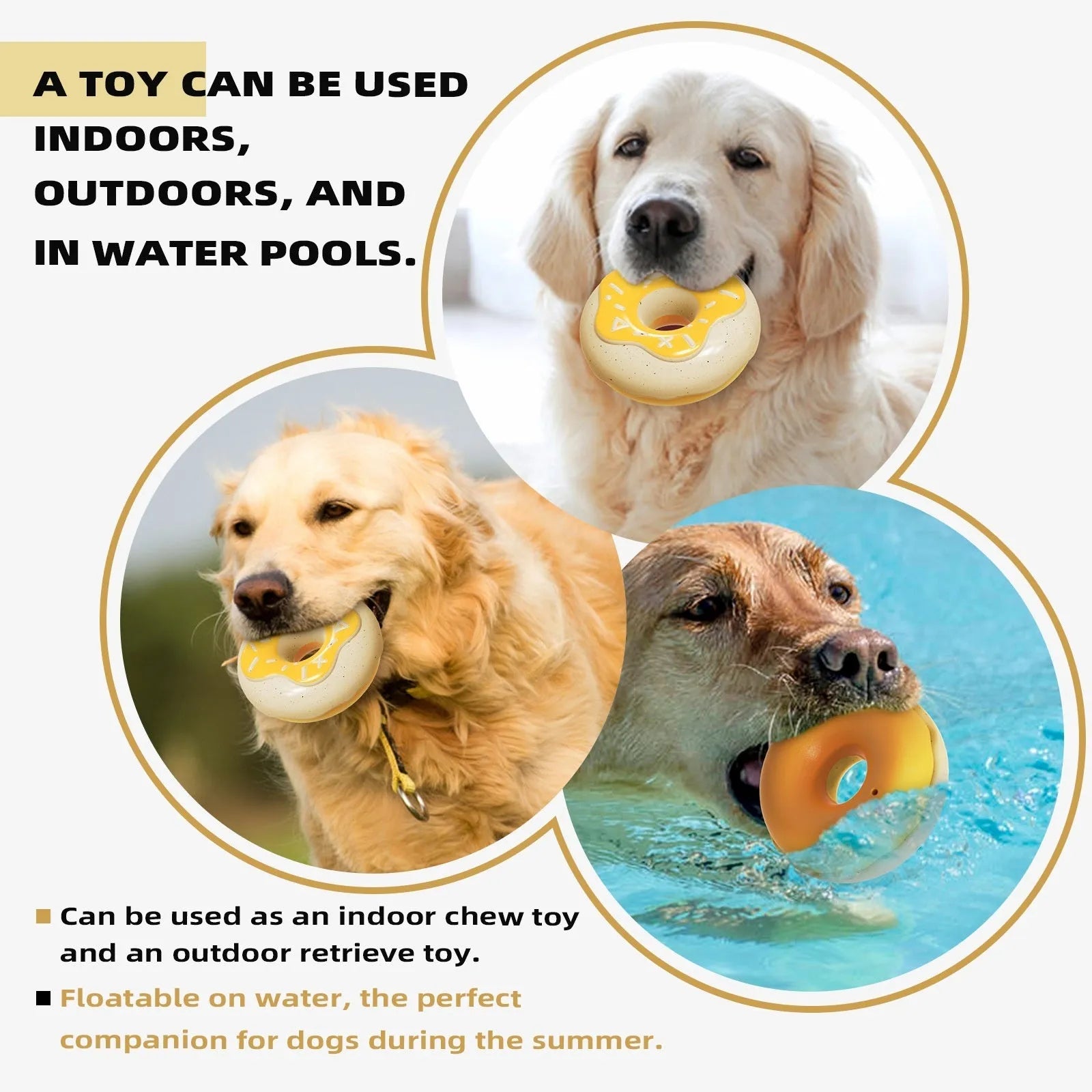 TPR donut-shaped dog toy with squeaker for molar teeth cleaning in pink colour