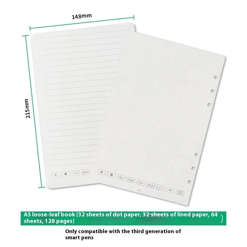 Loose spiral notebook replacement core with 64 pages of paper, metal pen cores, and assorted ballpoint, pencil, and plastic refills