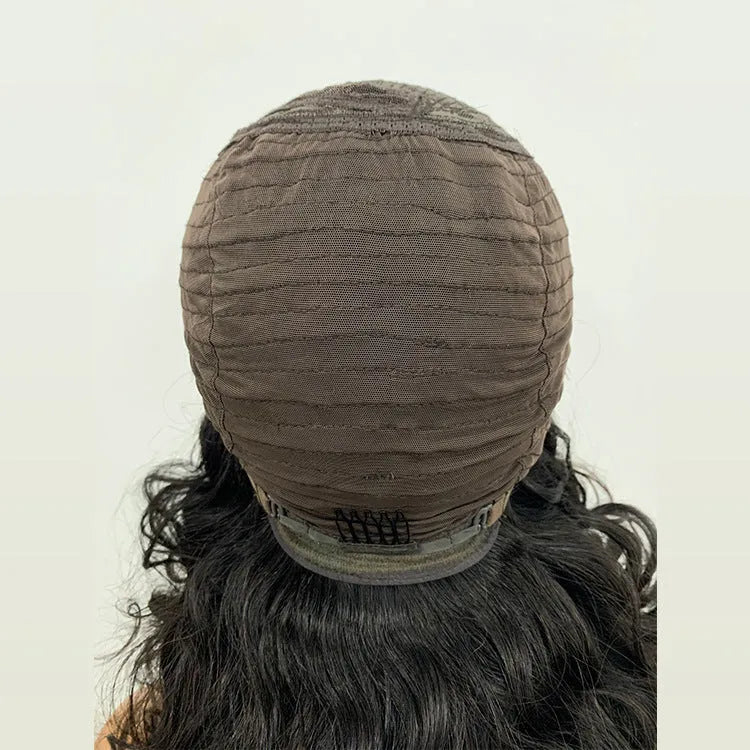 Ombre curly Bobo 1B30 human hair lace wig in black colour with oblique bangs