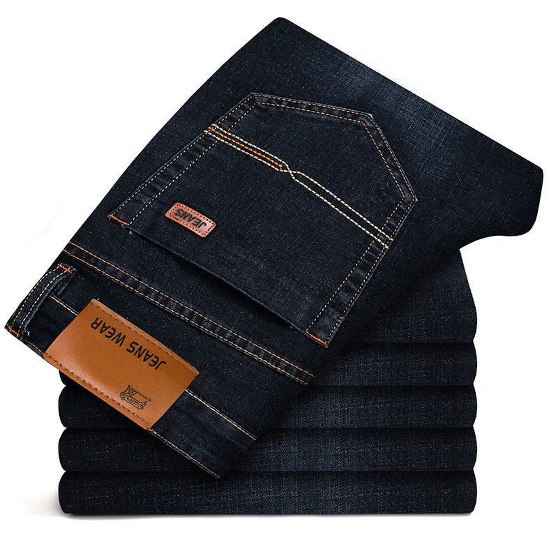 Slim fit elastic straight jeans for men in cotton denim black colour straight leg