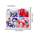 Independence day nail art set with three patriotic designs featuring five-pointed stars for short European square nails