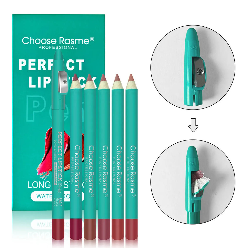 Set of six thick pen lip liners in assorted colours with a penknife sharpener, CR series