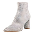 Rhinestone pink suede over-the-knee boots with side zipper and pointed toe
