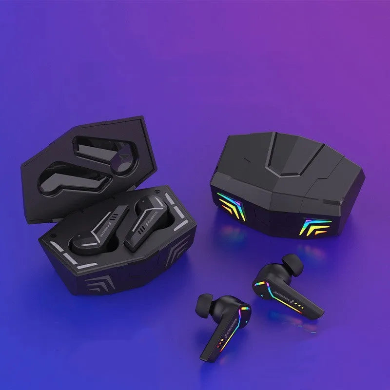 Black TWS Bluetooth sports gaming headset with low latency mode and NFC pairing