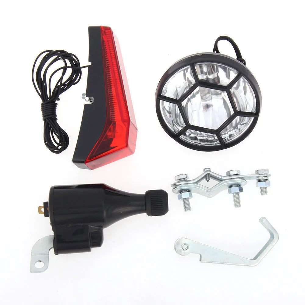 Silver bicycle dynamo generator light modification set for front fork or frame mounting