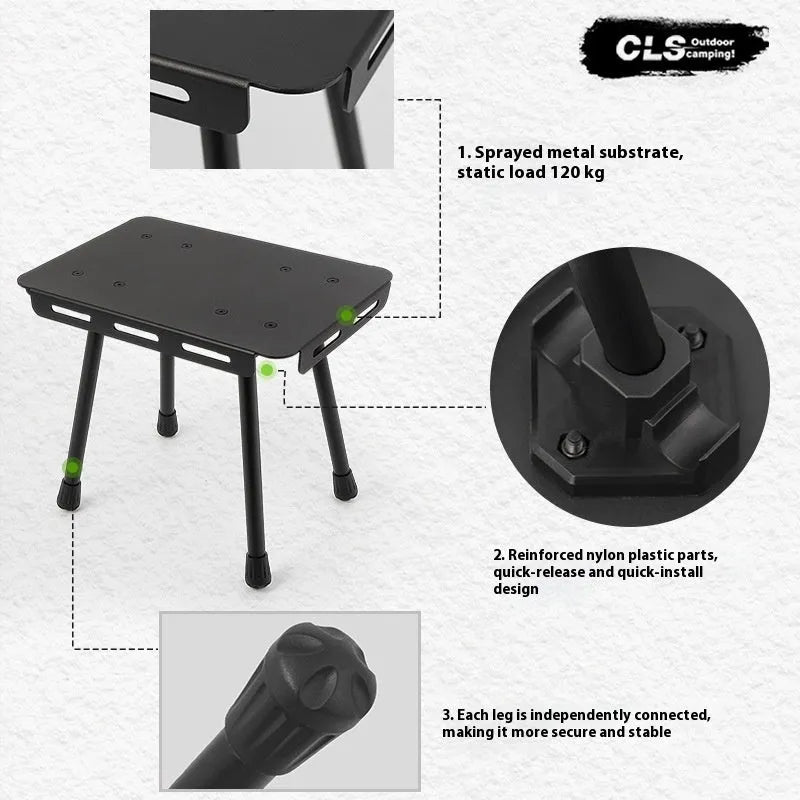 CLS aluminium folding camping stool that converts to small side table with height adjustment
