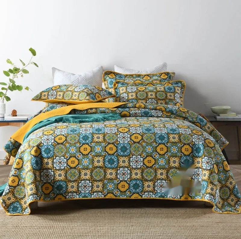 Pure cotton bedspread three-piece set with geometric pattern for 1.8 metre bed