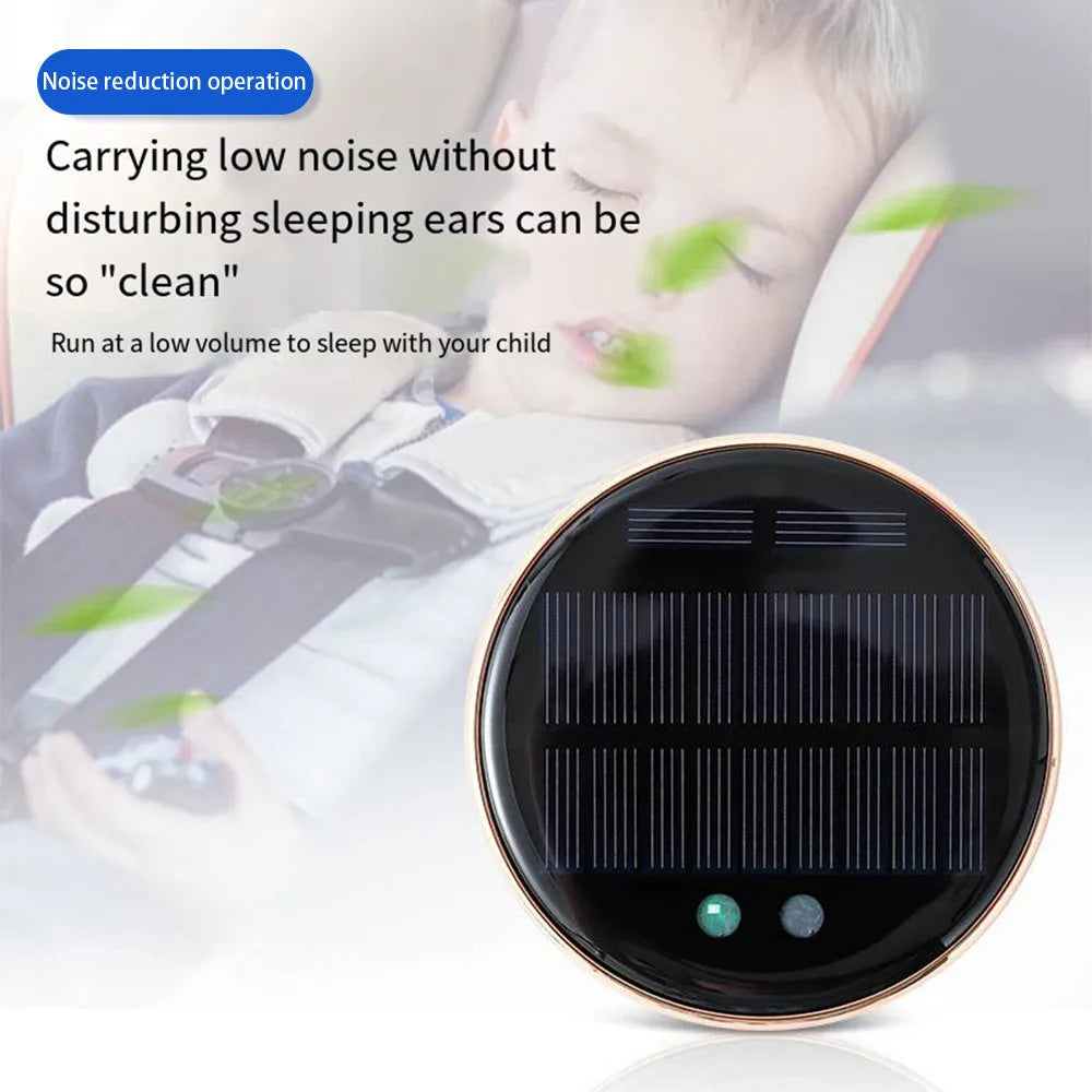 Car-mounted solar air humidifier in black colour installed on dashboard vent
