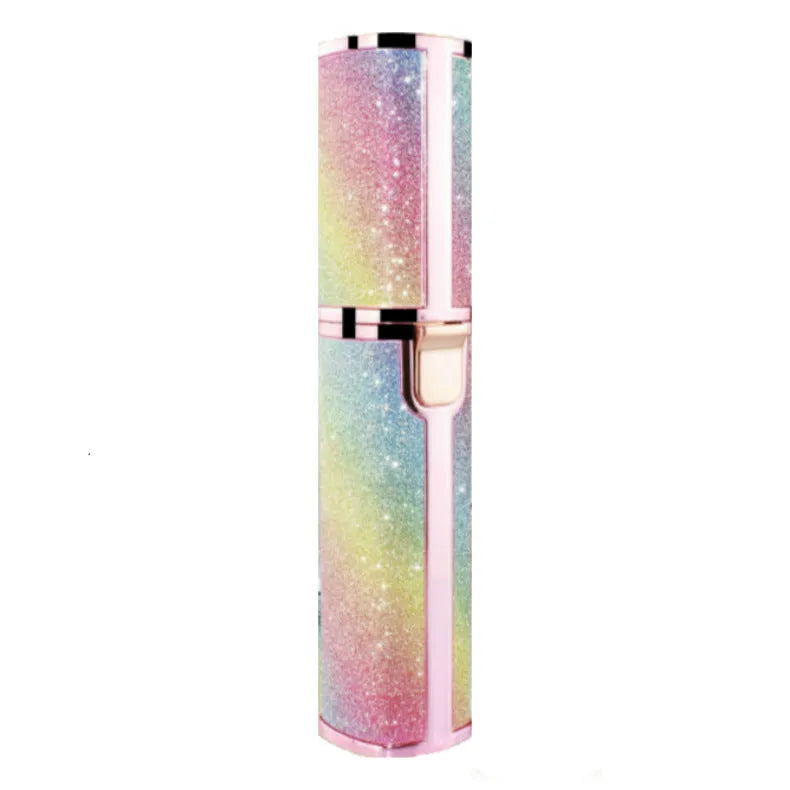 Lipstick-shaped ladies electric eyebrow trimmer with gold plated head in rainbow colour