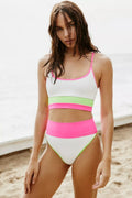 Women's solid colour quick-drying swimwear set with top and shorts